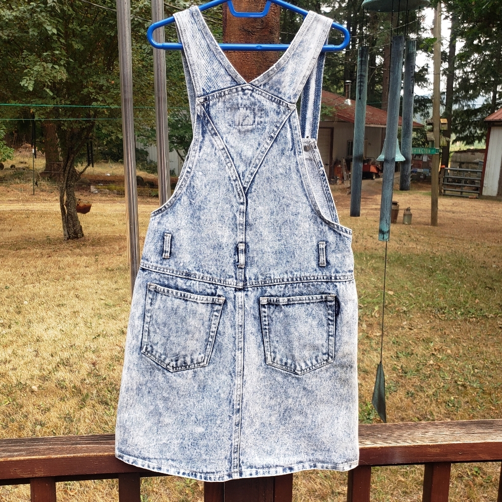 VINTAGE Girls Squeeze Bleached/Acid Washed Jean Overall Dress- M - Picture 8 of 14